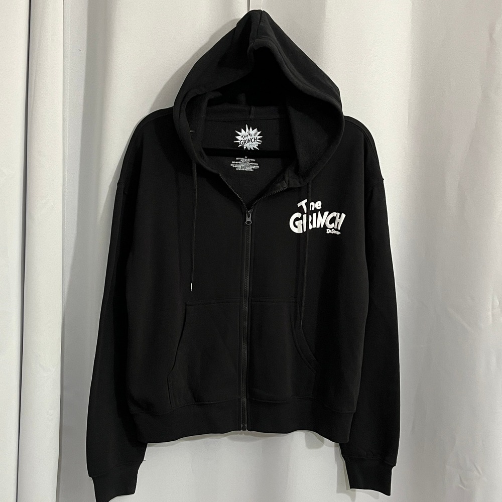 The Grinch Zip Hoodie Womens M Black Pink Graphic 2023 Christmas Dr Seuss Fleece - Picture 2 of 11